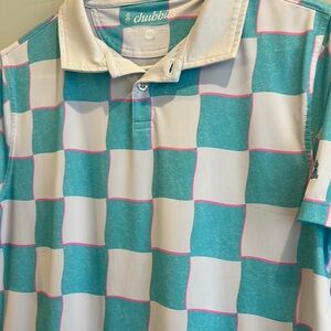 Chubbies Teal and White Checkered Polo Shirt
